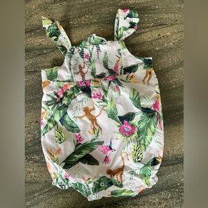 Janie and Jack White Tropical Print Romper with Pink & Green Accents 12-18m